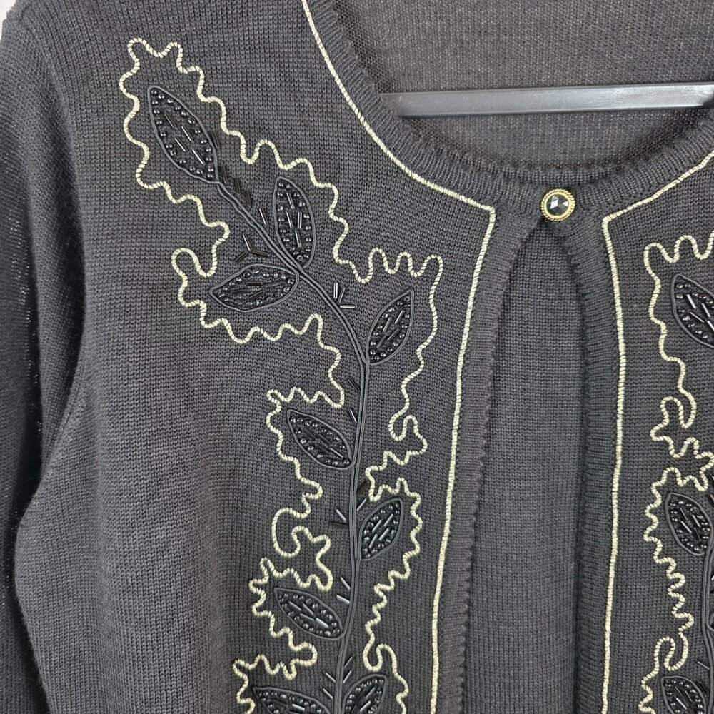 Alfred Dunner Black Wool Blend Cardigan Sweater & Shell Size Medium Embellished - Picture 8 of 13